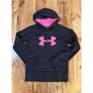 Under Armour Storm Hoodie Girls Medium YMD Gray Pink Logo Pullover Sweatshirt